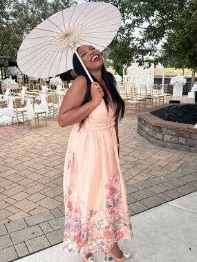 Fashion Nova Elegant Peach Floral Maxi Dress for Women